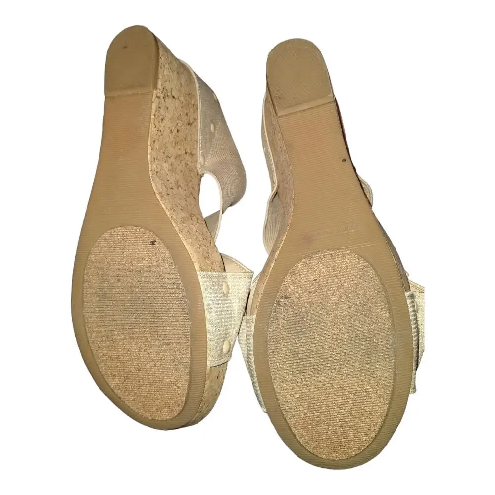 Lucky Brand Miller Gold Platform Wedges size 10 Open Toe Cork Sandals Boho